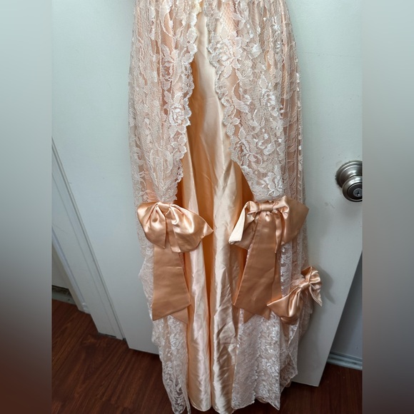 Vintage Peach Delicate Floral White Lace Feminine Bows Cottage Core Dress XS-S? - Picture 8 of 16